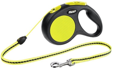 Siksna Flexi New Classic Neon, melna/dzeltena, 5 m