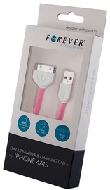 Forever Flat Silicone Charging Cable For iPhone 4/4S Pink