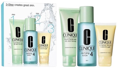 Komplekts sievietēm Clinique 50ml Liquid Facial Soap + 100ml Clarifying Lotion 4 + 30ml Moisturizing Gel, 180 ml