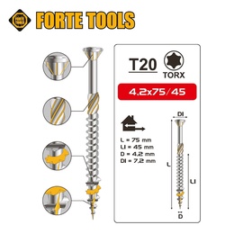 Koka skrūve Forte Tools, 4.2 x 75 mm, 200 gab.
