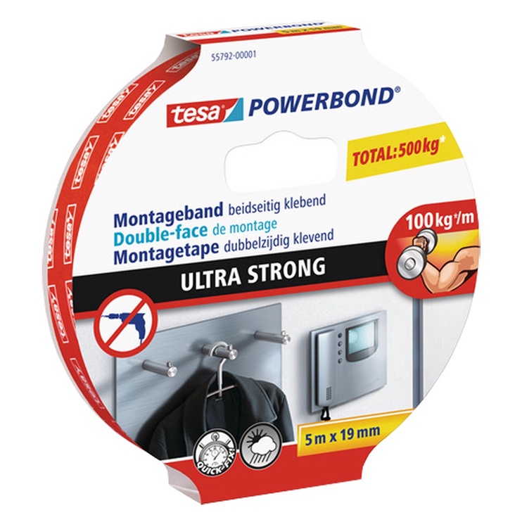 Līmlente Tesa Powerbond Montage Fix Double Sided Ultra Strong 5mx19mm White