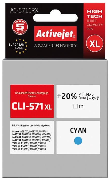 Rašalinio spausdintuvo kasetė ActiveJet AC-571CRX, mėlyna