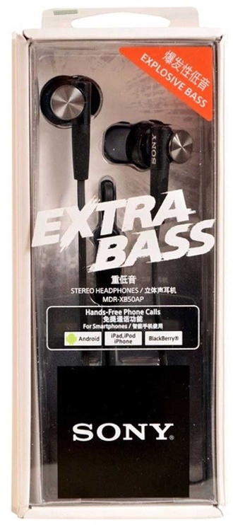 Laidinės ausinės Sony XB50AP Extra Bass, juoda