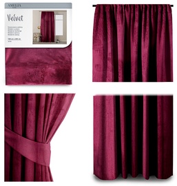 Nakts aizkari AmeliaHome Velvet Pleat, sarkana, 140 cm x 245 cm