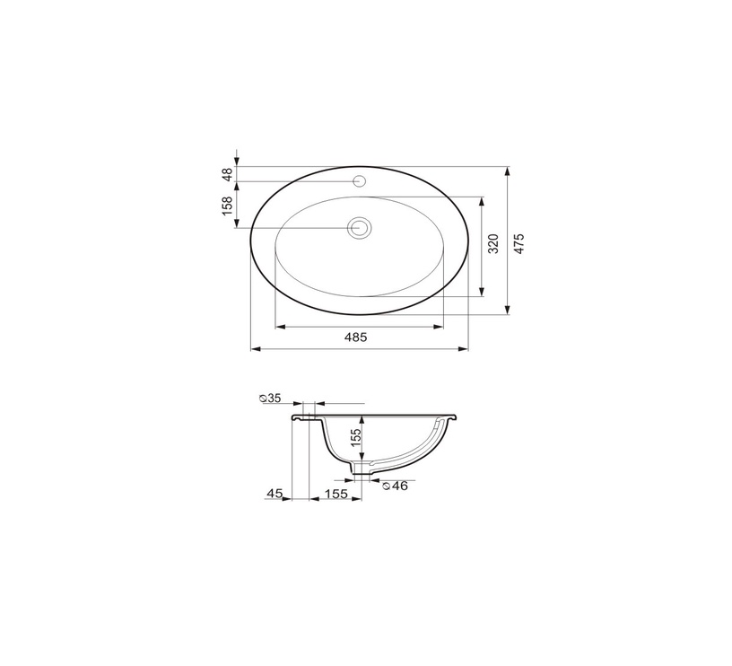 Vannas istabas izlietne Cersanit Gamma, keramika, 630 mm x 475 mm x 220 mm