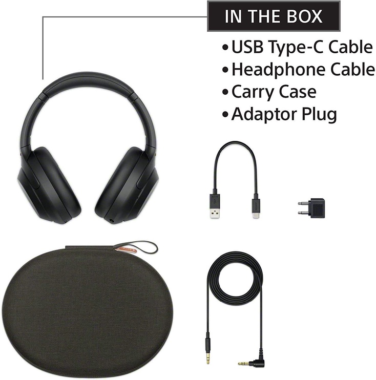 Belaidės ausinės Sony WH-1000XM4, juoda