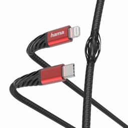 Lādētājs Hama Fast Charging, USB Type C/Apple Lightning, 150 cm, melna/sarkana