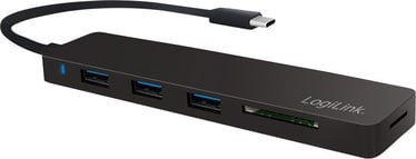 USB jaotur (USB hub) LogiLink Ultra-Slim USB-C Hub + Card Reader Black