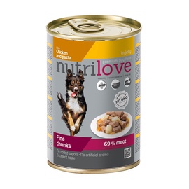 Konservuotas ėdalas šunims Nutrilove Fine Chunks, su vištiena ir makaronais, 415 gr