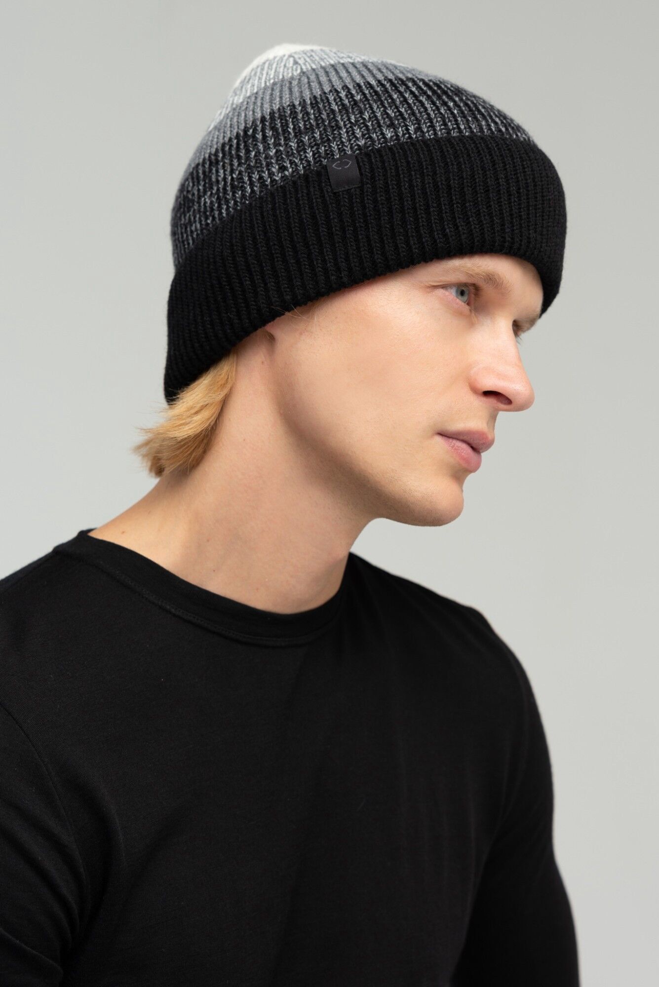 black and white knit hat