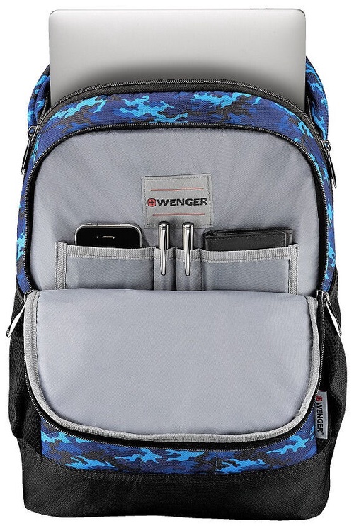 Portatīvā datora mugursoma Wenger Quadma Laptop Backpack Blue Camo, zila, 16"