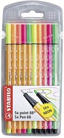 Lodīšu pildspalva Stabilo Pen 68 & Point 88, daudzkrāsains, 10 gab.