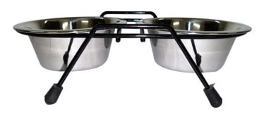 Dvigubas metalinis dubenėlis su stovu Madhubeni, 42,5 x 25,5 x 6,5