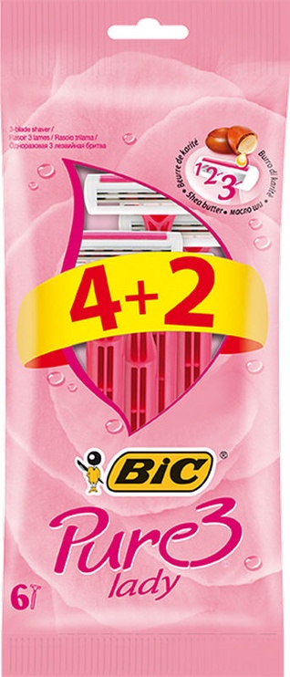 Skuveklis Bic Pure 3 Pink, 6 gab