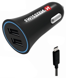 Зарядное устройство Swissten, 2 x USB/USB-C, черный
