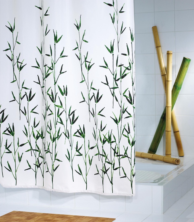 Vannas istabas aizkars Ridder Bambus Green 47305, balta/zaļa, 2000 mm x 1800 mm