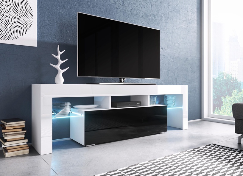 TV staliukas Cama Meble Toro 138, baltas/juodas, 138 cm x 40 cm x 41 cm