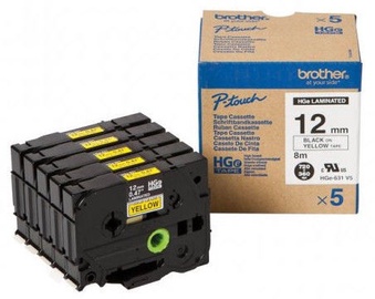 Brother HGe-631V5 Labelling Tape Cassette Black on Yellow 12mm