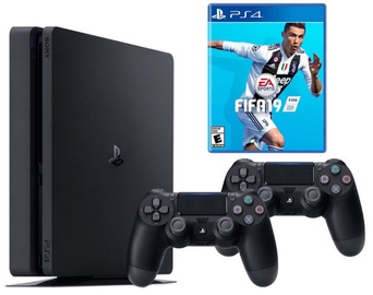 Sony Playstation 4 (PS4) Slim 1TB Black + 2 Dualshock Controller + FIFA 19