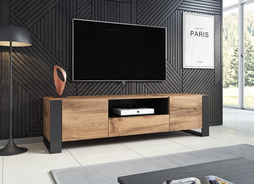 TV staliukas Cama Meble Wood, rudas/juodas/pilkas/ąžuolo, 180 cm x 44 cm x 48 cm