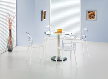 Söögilaud Halmar Cyryl, läbipaistev/kroom, 800 mm x 800 mm x 740 mm