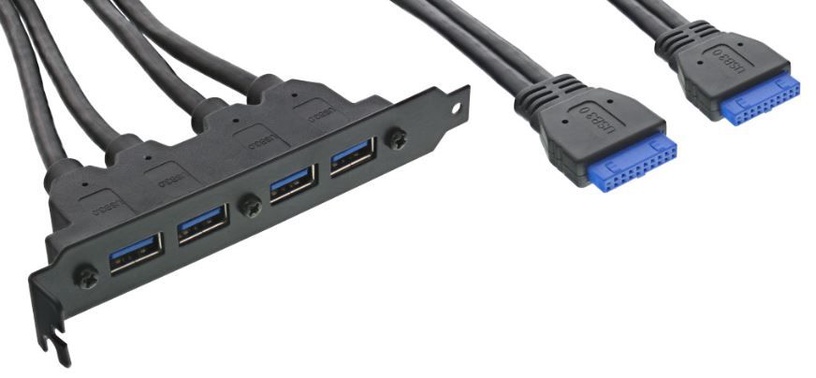 Adapteris InLine 19 pin x 2, USB 3.0-A female x 4, 0.5 m, juoda