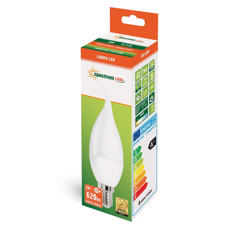 Lambipirn Spectrum LED, valge, E14, 8 W, 620 lm