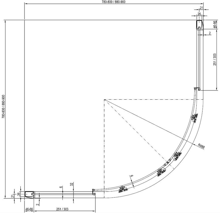 Dušas kabīne Ravak Blix BLCP4-90, pusapaļā, bez paliktņa, 900 mm x 900 mm x 1900 mm