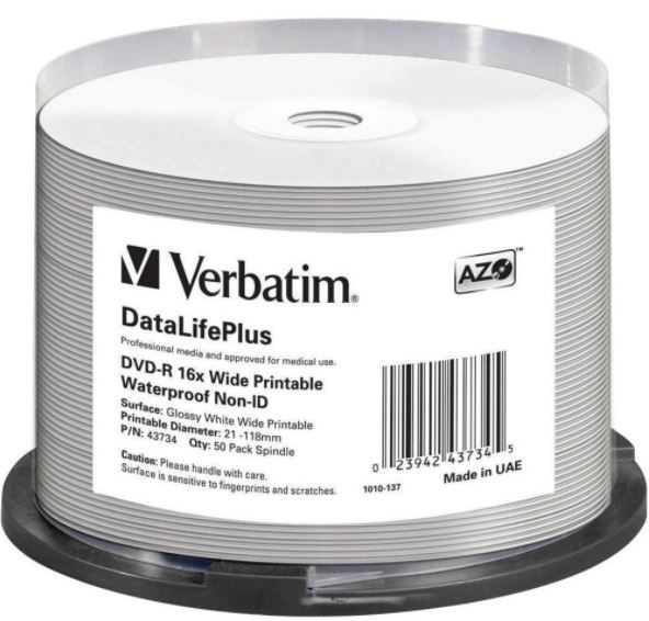 Andmekandja Verbatim DVD-R DL 4.7GB 16x Waterproof 50pcs