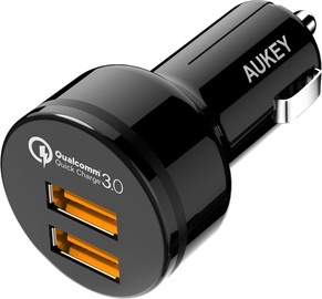 Automobilinis įkroviklis Aukey, 2 x USB, juoda, 24 W