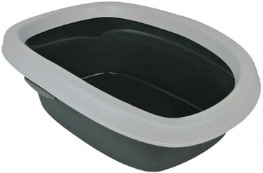 Kaķu tualete ar apmali Trixie Carlo 40111, pelēka, atvērts, 43 cm x 31 cm x 14 cm