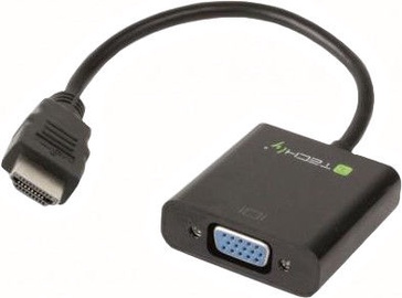 Adapteris Techly HDMI to VGA with Audio HDMI 19 pin male, VGA female, 0.15 m, juoda