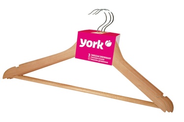 Medinių drabužių pakabų komplektas York, su skersiniu, 3 vnt