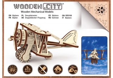 3D пазл Wooden City Model Biplane, 63 шт.