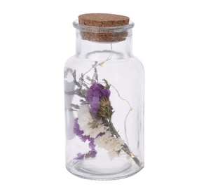 Glass LED Decoration With Dry Flowers 7x14cm