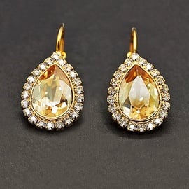 Diamond Sky Earrings With Crystals From Swarowski Heavenly Drop Golden Shadow