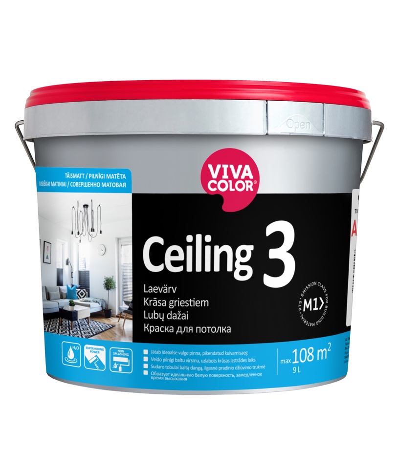 Värv Vivacolor Ceiling 3, valge, 9 l