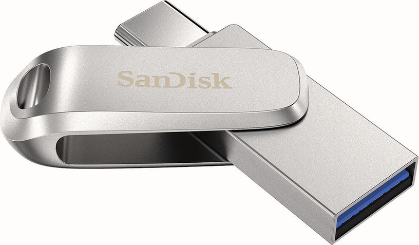 USB zibatmiņa SanDisk Ultra Dual Drive Luxe 2-in-1, sudraba, 256 GB