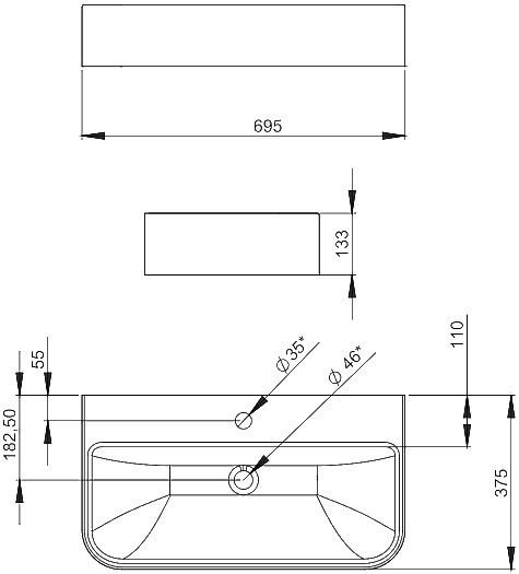 Vannas istabas izlietne Paa Samba, akmens masas, 695 mm x 375 mm x 133 mm