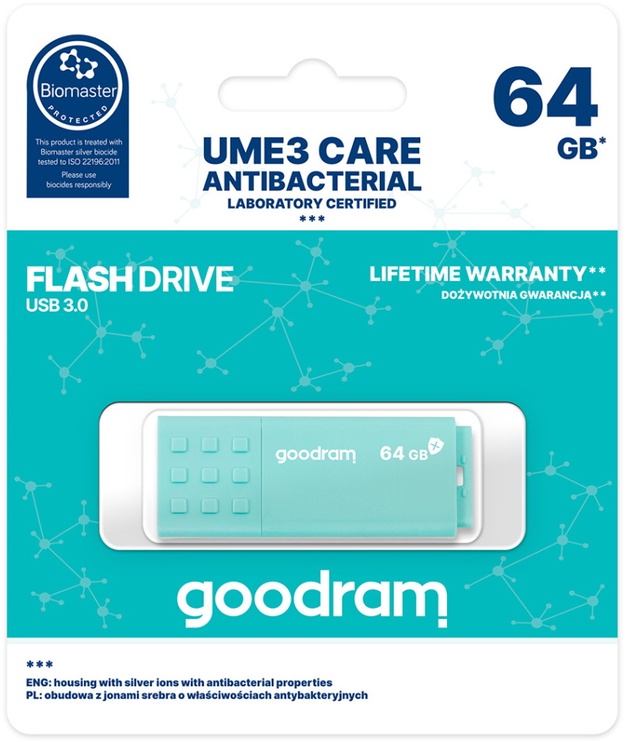 USB-накопитель Goodram UME3 Care, зеленый, 64 GB