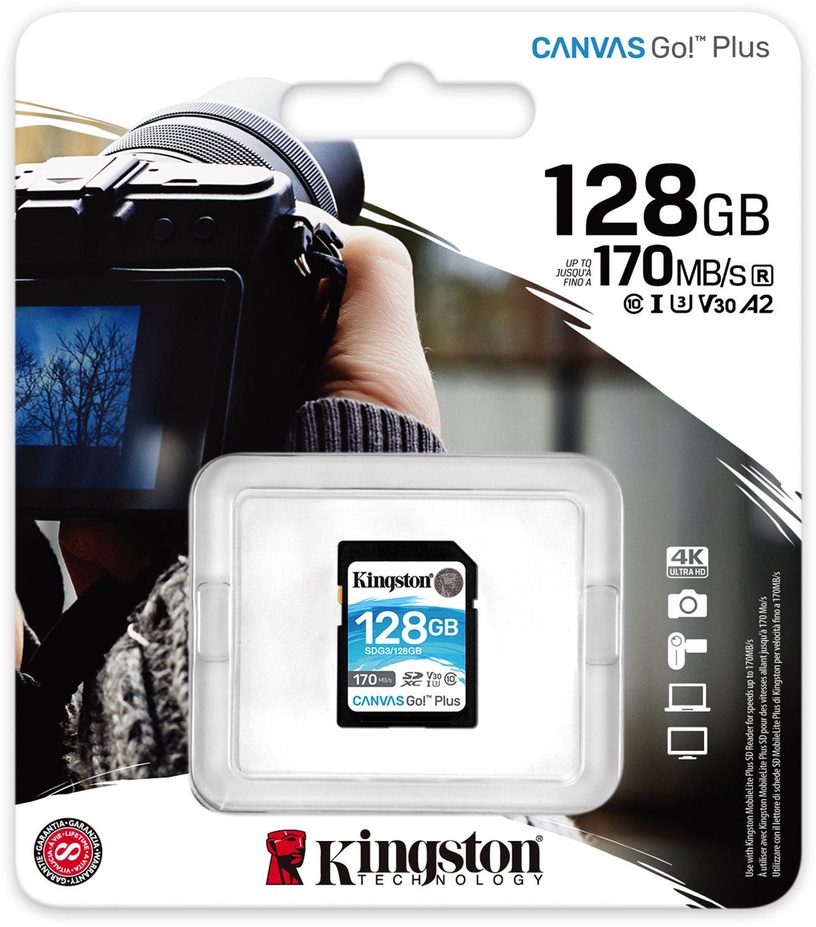 Mälukaart Kingston Canvas Go! Plus, 128 GB, 170 Mb/s - 90 Mb/s