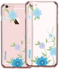 X-Fitted Blue Flowers Swarovski Crystals Back Case For Apple iPhone 6/6s Rose Gold