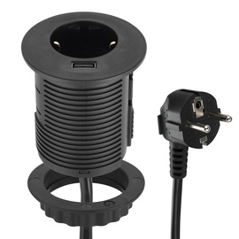 Mööblipistikupesaga pikendus 1P+1USB 2m