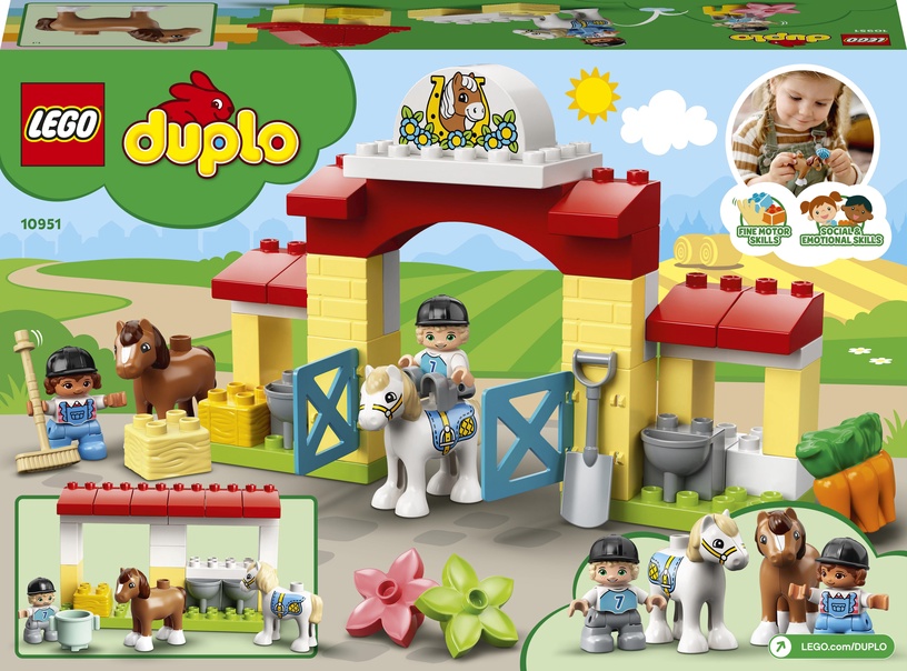 Konstruktors LEGO Duplo Zirgu stallis un ponija aprūpe 10951, 65 gab.