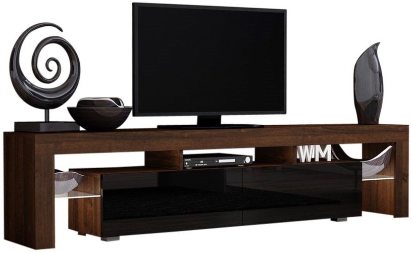 ТВ стол Pro Meble Milano 200, черный/ореховый, 200 см x 35 см x 45 см