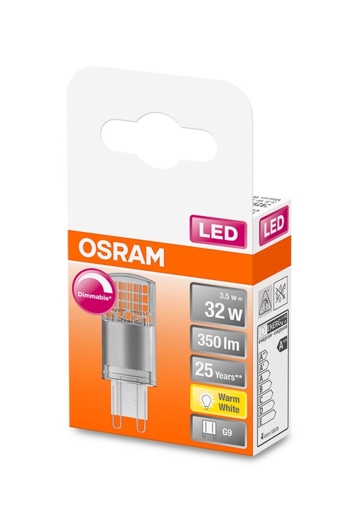 Лампочка Osram LED, T20, теплый белый, G9, 3.5 Вт, 350 лм