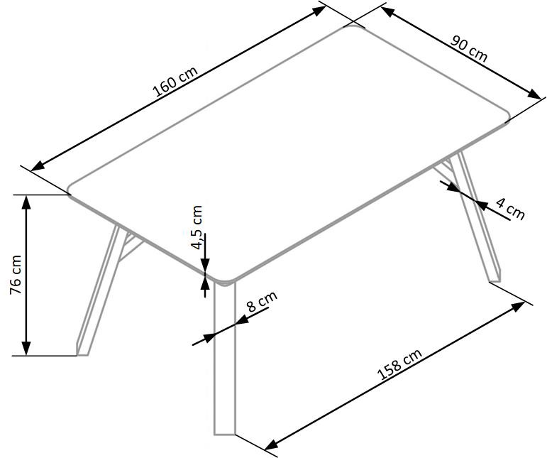 Valgomojo stalas, juodas/pilkas, 160 cm x 90 cm x 76 cm