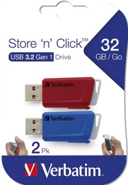 USB-накопитель Verbatim Store N Click 2Pack, красный/голубой, 32 GB