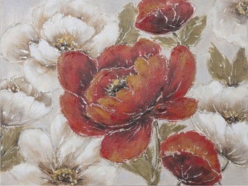 Home4you Print Picture Oil On Canvas 75x100cm Red And White Flowers 83729