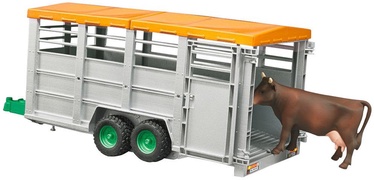 Piekabe Bruder Cattle Transport Trailer With Cow 02227, pelēka